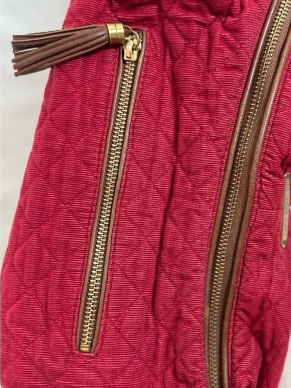 Vera Bradley Retired Quilted Chili Red Shoulder HoboBag with BrownStrap&Tassels - Picture 5 of 12